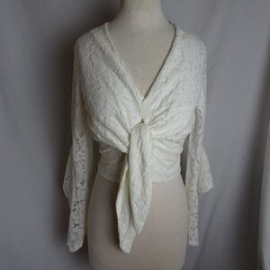 Olivaceous Women Lace Top Size L
